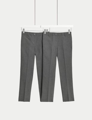 M&S Girls 2-Pack Easy Dressing School Trousers (3-18 Yrs) - 15-16 - Grey, Grey