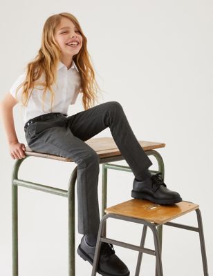 Pantalon fille coupe skinny avec ceinture, idéal pour l'école - Grey