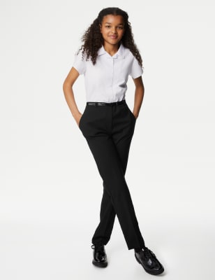 Pantalon fille coupe skinny avec ceinture, idéal pour l'école - Black