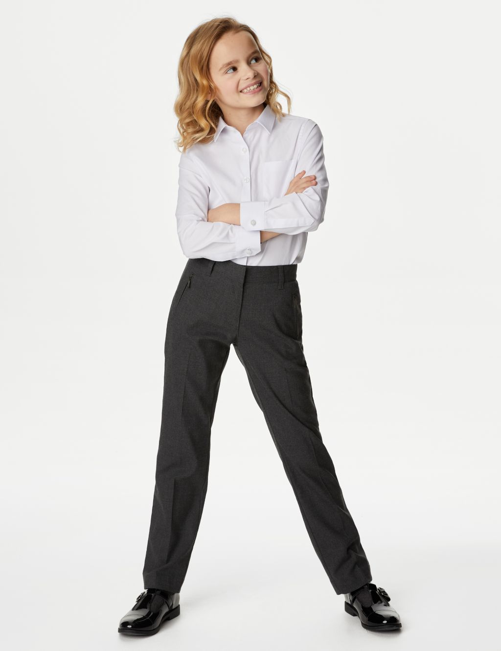 Girls' Slim Leg Additional Length School Trousers (2-18 Yrs) image 1