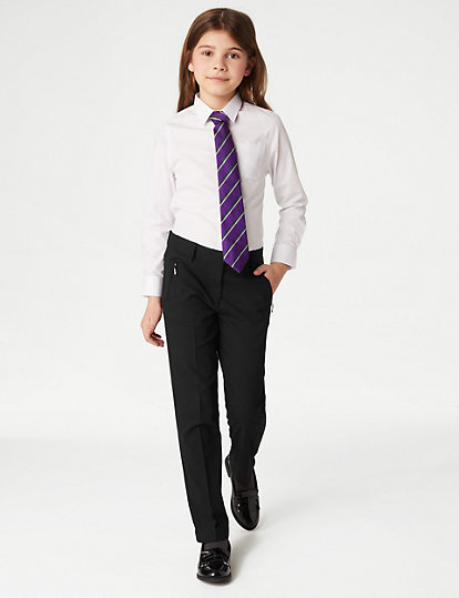 M&S Collection Girls' Slim Leg Additional Length School Trousers (2-18 Yrs) - 3-4 Yxl - Black, Black