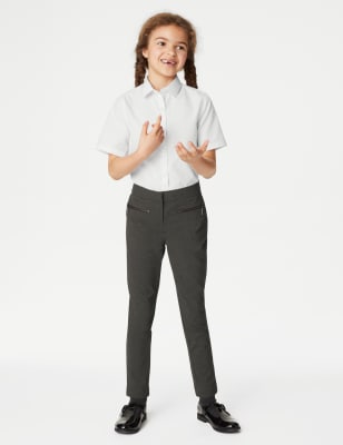 M&S Girls Super Skinny Leg Zip School Trousers (2-18 Yrs) - 12-13 - Grey, Grey,Black