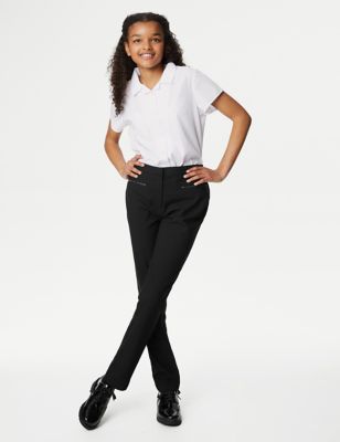 M&S Girls Super Skinny Leg Zip School Trousers (2-18 Yrs) - 8-9 Y - Black, Black