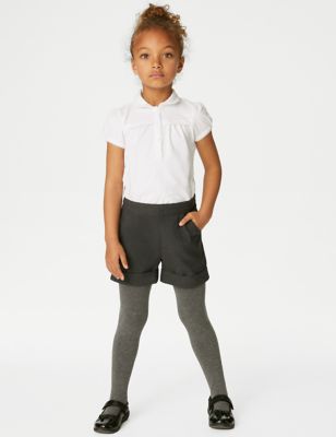 M&S Girls Turn Up School Shorts (2-16 Yrs) - 7-8 Y - Grey, Grey,Black