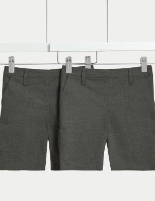 M&S Girls 2-Pack Slim Leg School Shorts (2-16 Yrs) - 4-5 Y - Grey, Grey