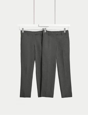 M&S Girls 2-Pack Slim Leg Slim Waist School Trousers (2-18 Yrs) - 14-15 - Grey, Grey,Black