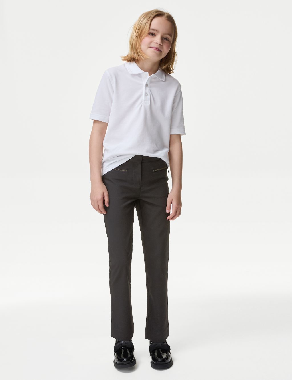 Girls' Slim Leg Zip Pocket School Trousers (2-18 Yrs)