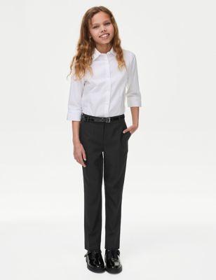 M&S Girls Girl's Skinny Leg Belted School Trousers (2-18 Yrs) - 17-18 - Black, Black