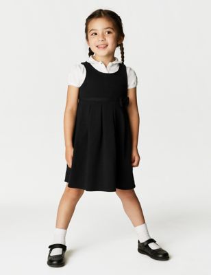 M&S Girls Girl's Jersey Bow School Pinafore (2-12 Yrs) - 11-12 - Black, Black,Navy Mix,Grey
