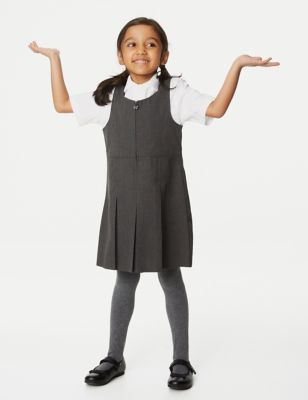M&S Girls Plus Fit Pleated School Pinafore (2-12 Yrs) - 2-3 Y - Grey, Grey