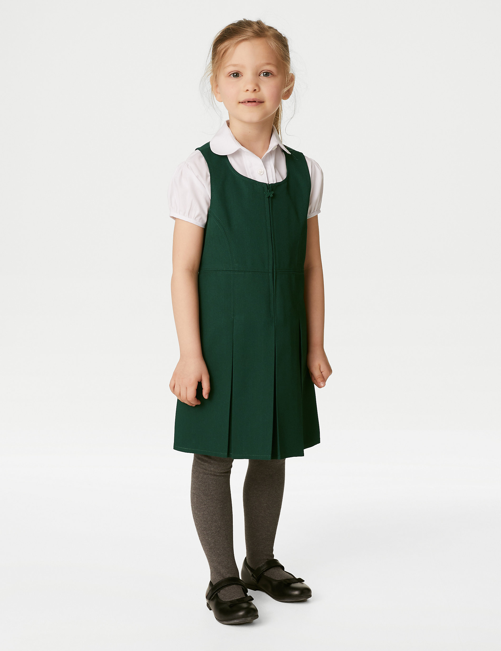 女孩永久褶裥学生围裙装（2-12 岁）