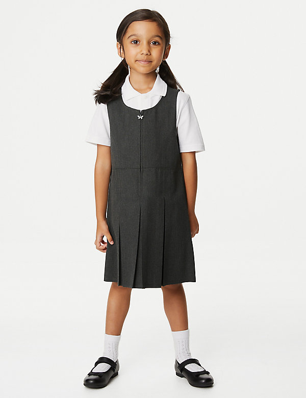 Längeres Schulschürzenkleid mit Falten (2–12 Jahre) - AT