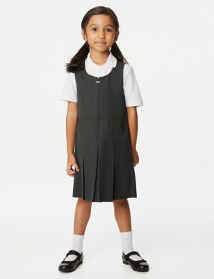 M&S Girls Longer Length Pleated School Pinafore (2-12 Yrs) - 10-11LNG - Grey, Grey