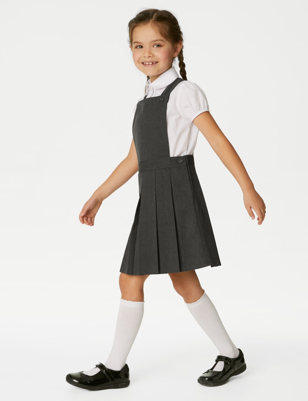 Girls grey pinafore dress clearance