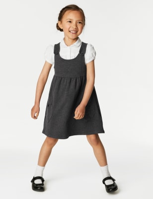 M&S Girls Jersey Heart Pocket School Pinafore (2-12 Yrs) - 3-4 Y - Grey, Grey