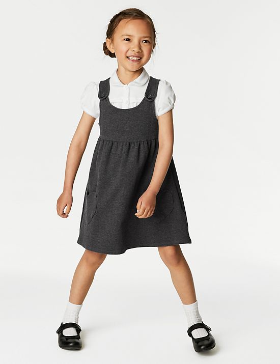 M&S School grey pinafore dress zip front 4-5 years Kinder Mädchen Kleider Kurze Kleider Marks & Spencer Kurze Kleider 