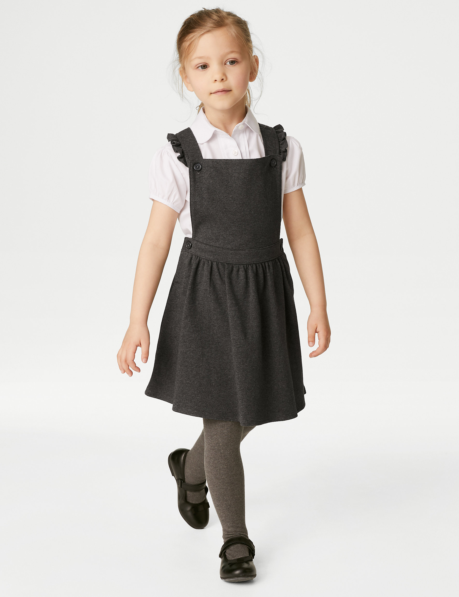 BACK TO SCHOOL GREY PINAFORE or BLACK SKIRT  _ AGES 3/4-9/10 YRS