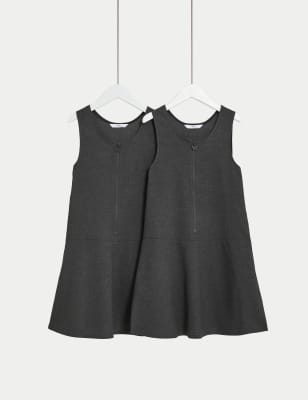 

Girls M&S Collection 2pk Girls' Regular Skater School Pinafores (2-12 Yrs) - Grey, Grey