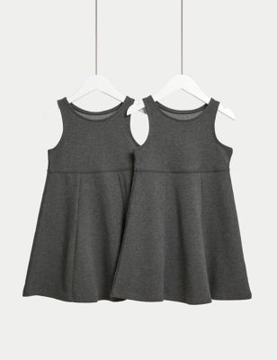 M&S Girls 2-Pack Jersey School Pinafores (2-12 Yrs) - 11-12 - Grey, Grey
