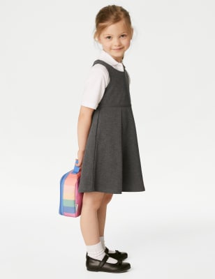 M&S Girls 2-Pack Jersey School Pinafores (2-12 Yrs) - 6-7 Y - Grey, Grey