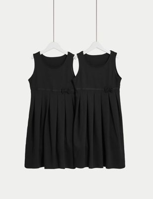 

Girls M&S Collection 2pk Girls' Jersey Bow School Pinafores (2-12 Yrs) - Black, Black