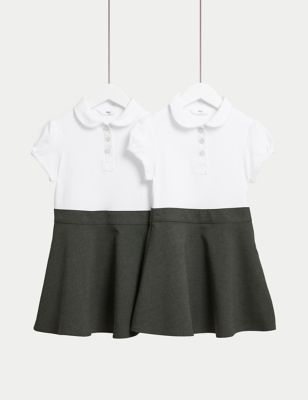 M&S Girls 2pk Girl's Cotton Rich School Pinafores (2-14 Yrs) - 10-11 - Grey, Grey