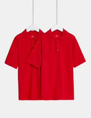 

Unisex,Boys,Girls M&S Collection 2pk Unisex Pure Cotton School Polo Shirts (2-18 Yrs) - Red, Red