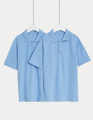 

M&S Collection Pack de 2 polos escolares unisex 100% algodón (2-18 años) - Pale Blue, Pale Blue