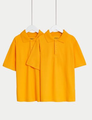M&S 2pk Unisex Pure Cotton School Polo Shirts (2-18 Yrs) - 10-11 - Gold, Gold