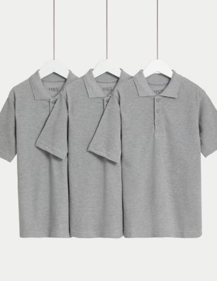 M&S 3pk Unisex Stain Resist School Polo Shirts (2-18 Yrs) - 10-11 - Grey, Grey,Yellow,Red,White,Blue