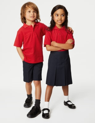 M&S 3pk Unisex Pure Cotton School Polo Shirts (2-16 Yrs) - 4-5 Y - Red, Red,Blue,White,Grey,Yellow