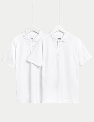 M&S Boys 2pk Boy's Stain Resist School Polo Shirts (2-16 Yrs) - 14-15 - White, White