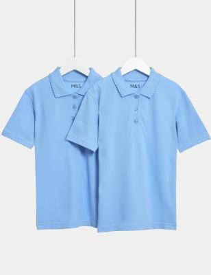 M&S Girls 2-Pack Stain Resist School Polo Shirts (2-16 Yrs) - 13-14 - Blue, Blue