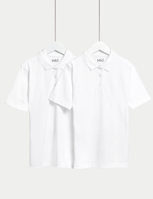 M&S Girls 2-Pack Stain Resist School Polo Shirts (2-16 Yrs) - 4-5 Y - White, White,Blue