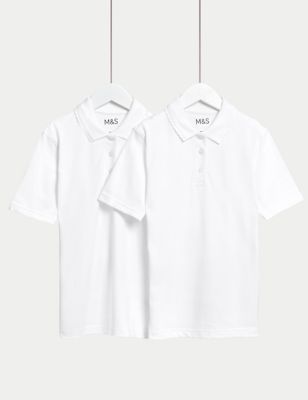 M&S Girls 2-Pack Stain Resist School Polo Shirts (2-16 Yrs) - 4-5 Y - White, White,Blue
