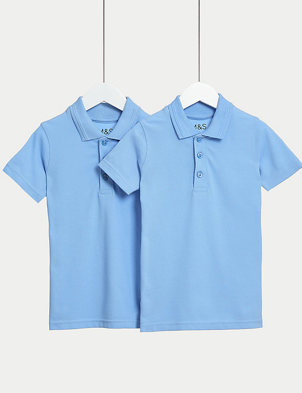 2 Pack Boys Plain 100% Cotton Polo Shirts Regular // Slim Fit Children School 