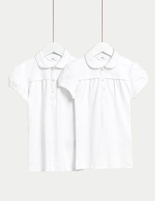 M&S Girls 2-Pack Jersey School Polo Shirts (2-18 Yrs) - 2-3 Y - White, White