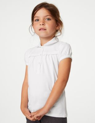 M&S Girls 2pk Girls' Cotton Regular Fit School Polo Shirts (2-18 Yrs)