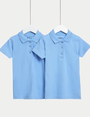 2pk Girls' Slim Stain Resist School Polo Shirts (2-16 Yrs)