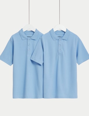 

M&S Collection Pack de 2 polos escolares unisex resistentes a las manchas (2-18 años) - Blue, Blue