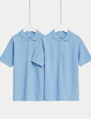 

Unisex,Boys,Girls M&S Collection 2pk Unisex Stain Resist School Polo Shirts (2-18 Yrs) - Blue, Blue