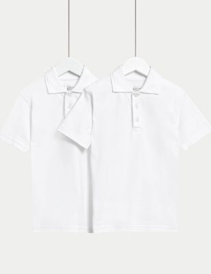 Unisex,Boys,Girls M&S Collection 2 Pack Unisex Skin Kind™ School Polo Shirts (2-16 Yrs) - White