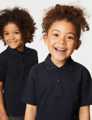 M&S Unisex Pure Cotton School Polo Shirt (2-18 Yrs) - 17-18 - Navy, Navy,Burgundy,Royal Blue,Gold