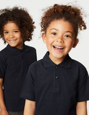 M&S Unisex Pure Cotton School Polo Shirt (2-18 Yrs) - 11-12 - Navy, Navy,Burgundy,Royal Blue,Gold,Pu