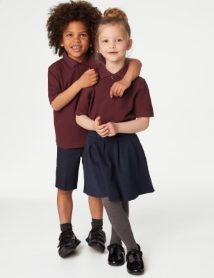 M&S Unisex Pure Cotton School Polo Shirt (2-18 Yrs) - 13-14 - Burgundy, Burgundy,Navy,Purple,Royal B