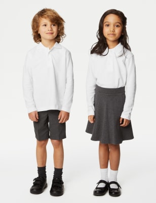 M&S 2pk Unisex Easy Dressing School Polo Shirts (3-18 Yrs) - 8-9 Y - White, White