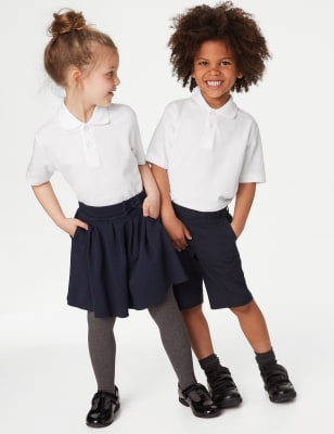 M&S 5pk Unisex Pure Cotton School Polo Shirts (2-18 Yrs) - 8-9 Y - White, White