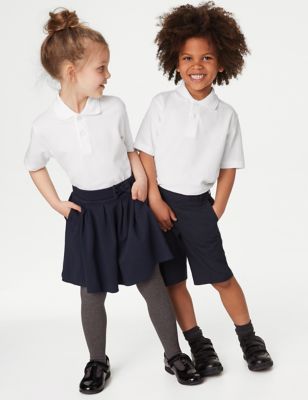 M&S 5pk Unisex Pure Cotton School Polo Shirts (2-18 Yrs) - 17-18 - White, White