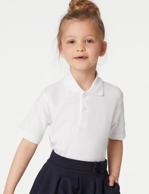 Unisex,Boys,Girls M&S Collection 5pk Unisex Pure Cotton School Polo Shirts (2-18 Yrs) - White