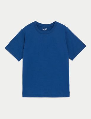 M&S Unisex Pure Cotton School T-Shirt (2-16 Yrs) - 15-16 - Royal Blue, Royal Blue,Pale Blue,Gold